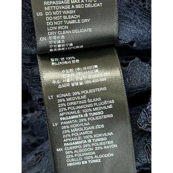 Sandro Paris Top Women's 1 Blue Lace Floral Long Sleeve Button Up Collar Sheer - Picture 9 of 16